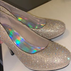 gold and sparkly high heels